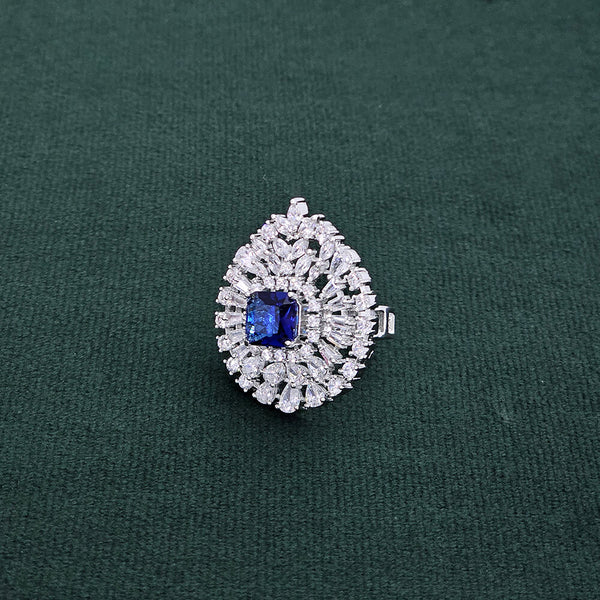 438031 Cubic Zirconia Classic Ring With Rhodium Plating