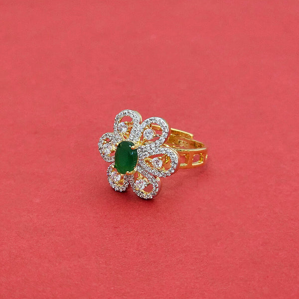 438034 Cz Adjustable Ring With 2 Tone Plating