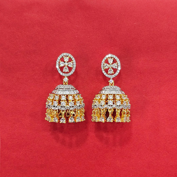 438043 Cz Classic Jhumki With Mehndi 2 Tone Rhodium Plating