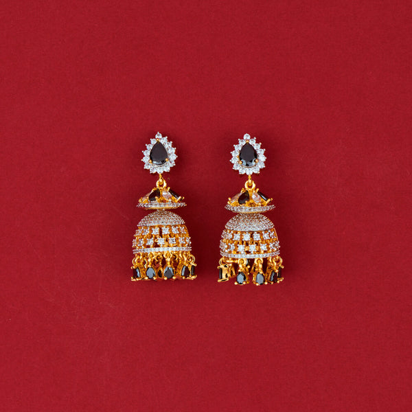 438049 Cubic Zirconia Classic Jhumki With 2 Tone Plating