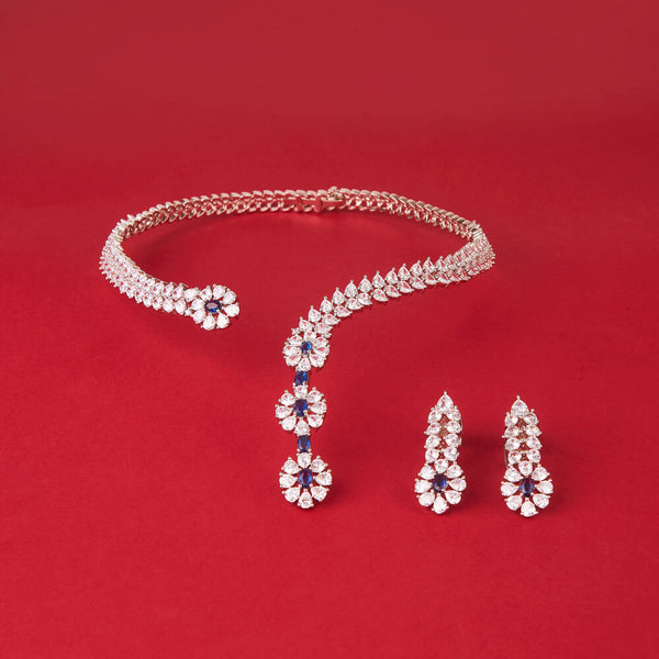 438062 Cz Classic Necklace Set With Rhodium Plating