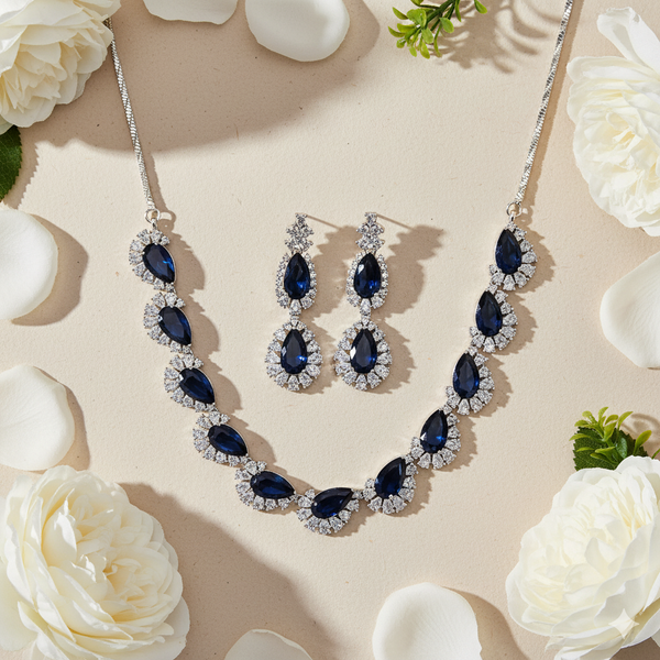 438097 Cz Classic Necklace With Rhodium Plating