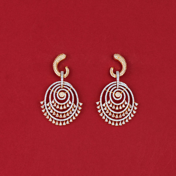 438100 Cz Classic Earring With 2 Tone Rhodium Plating