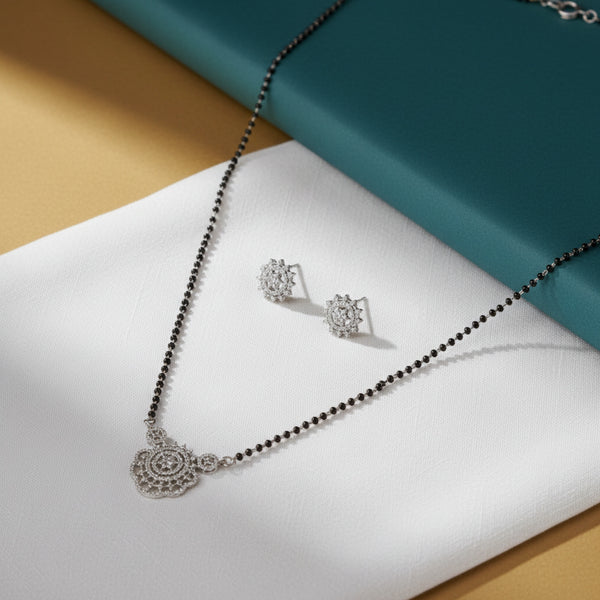 438103 Cz Classic Mangalsutra With 2 Tone Rhodium Plating