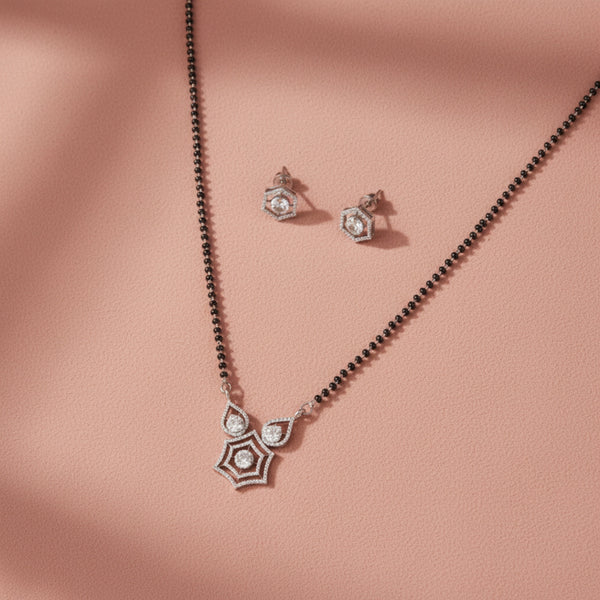 438104 Cz Classic Mangalsutra With 2 Tone Rhodium Plating