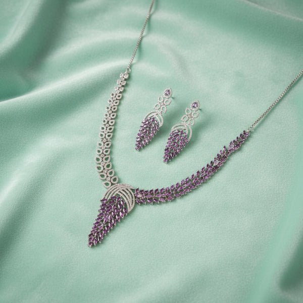 438125 Cz Classic Necklace With Rhodium Plating