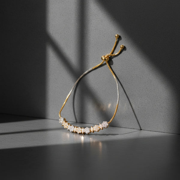 438129 Cz Adjustable Bracelet With 2 Tone Rhodium Plating