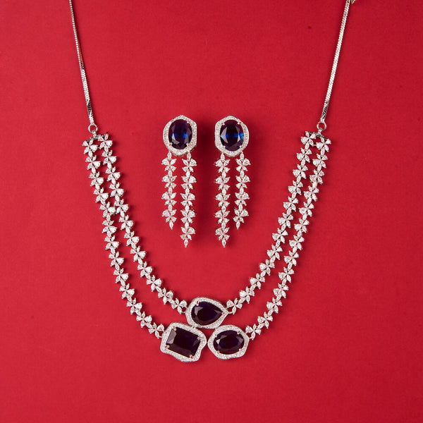 438135 Cz Classic Necklace With Rhodium Plating