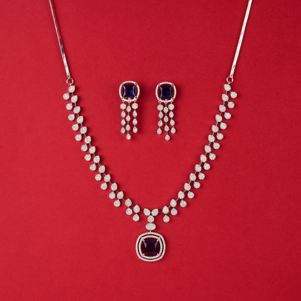 438156 Cz Classic Necklace With Rhodium Plating