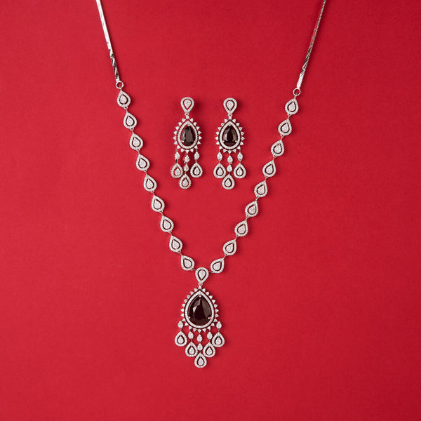 438157 Cz Classic Necklace With Rhodium Plating