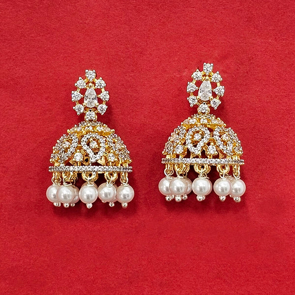 438170 Cz Classic Jhumki With Mehndi 2 Tone Rhodium Plating
