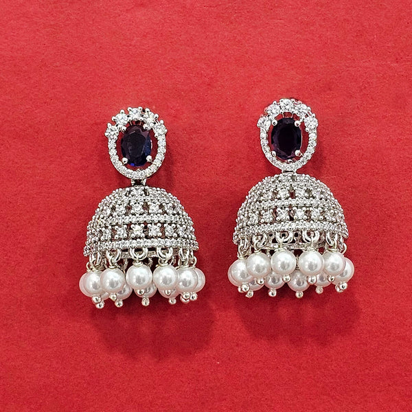 438171 Cz Moti Jhumki With Rhodium Plating