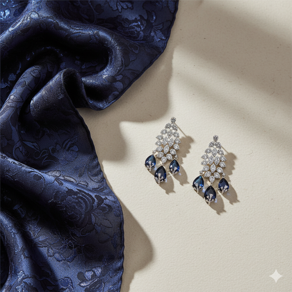 438172 Cz Classic Earring With Rhodium Plating