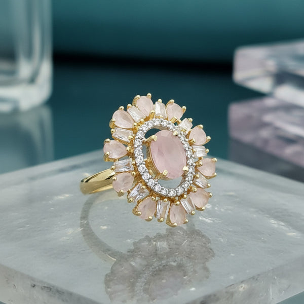 438183 Cz Adjustable Ring With 2 Tone Plating