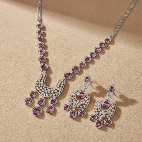 438188 Cz Classic Necklace With Rhodium Plating