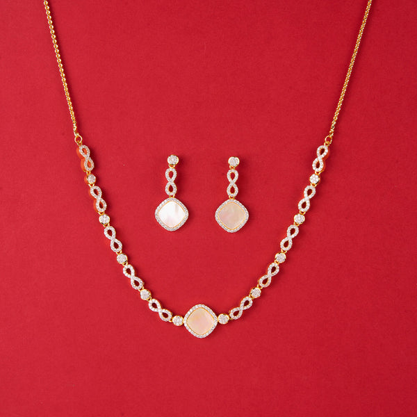 438225 Cz Delicate Necklace With 2 Tone Rhodium Plating