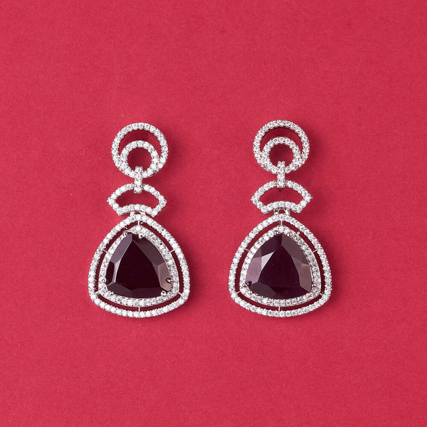 438243 Cz Classic Earring With Rhodium Plating