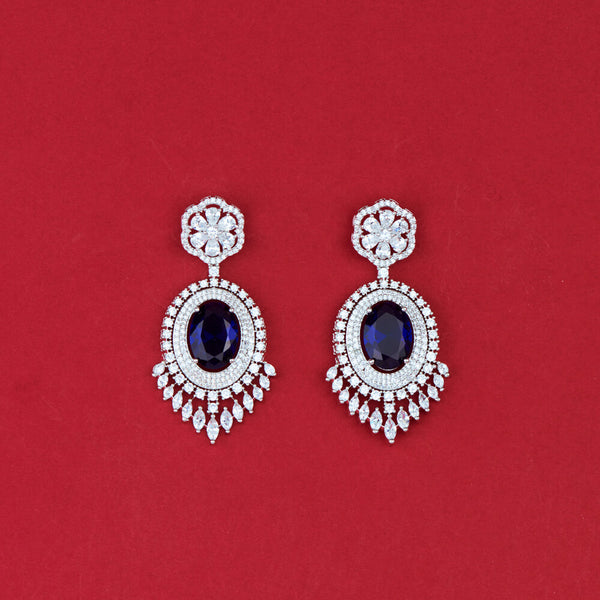 438252 Cz Classic Earring With Rhodium Plating