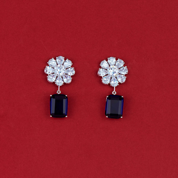 438254 Cz Classic Earring With Rhodium Plating