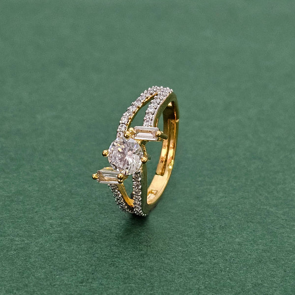 438267 Cz Delicate Ring With 2 Tone Rhodium Plating