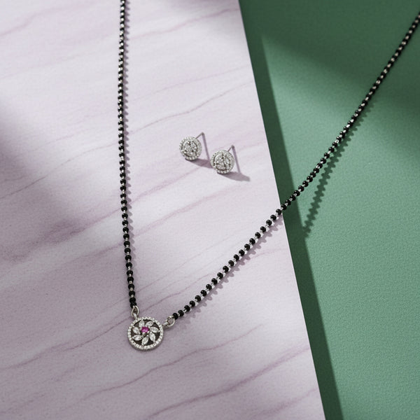 438307 Cz Tanmaniya Mangalsutra With Rhodium Plating