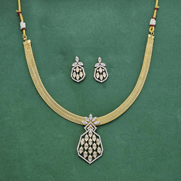 438309 Cz Classic Pendant Set With 2 Tone Rhodium Plating