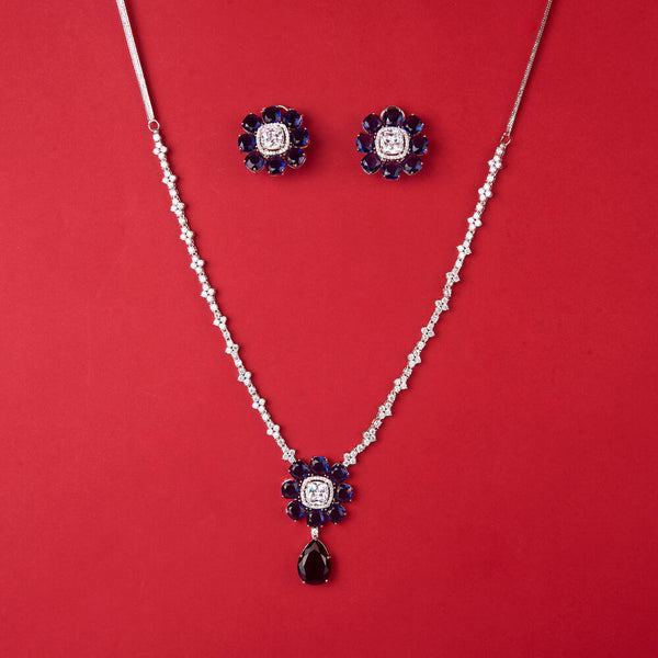 438322 Cz Classic Necklace Set With Rhodium Plating