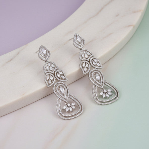 438348 Cz Classic Earring With 2 Tone Rhodium Plating