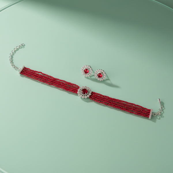 438351 Cz Bandhai Necklace Set With Rhodium Plating