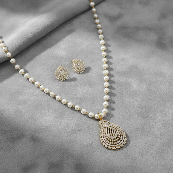 438362 Cz Classic Pendant Set With 2 Tone Rhodium Plating