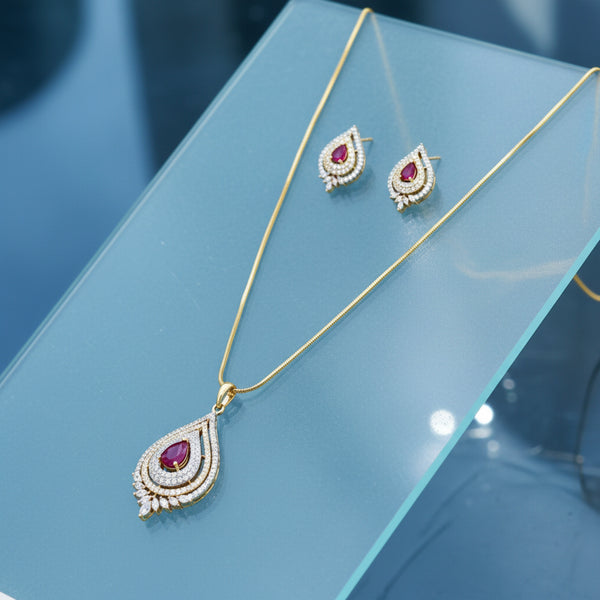 438363 Cz Classic Pendant Set With 2 Tone Plating