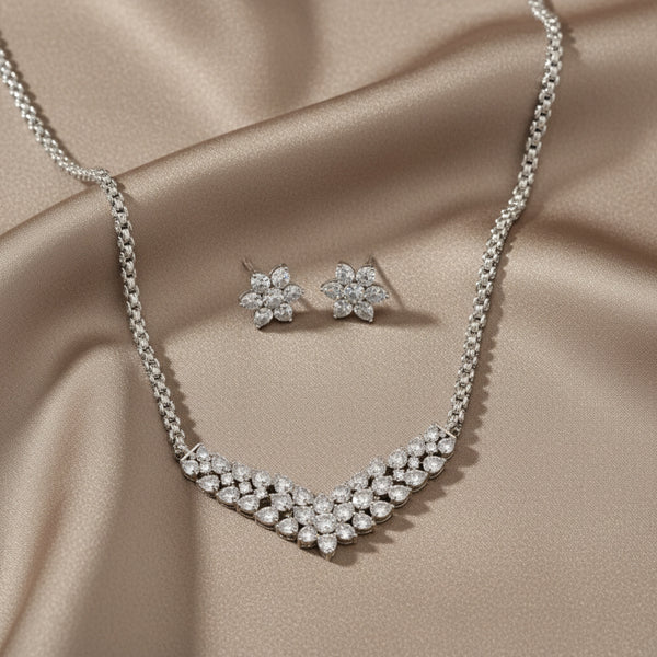 438378 Cz Classic Pendant Set With 2 Tone Rhodium Plating