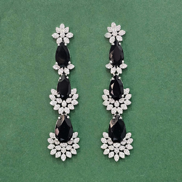 438397 Cz Classic Earring With Rhodium Plating