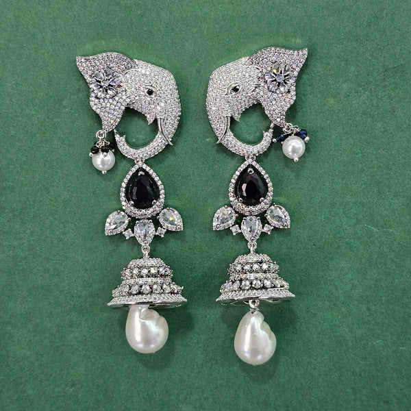 438400 Cz Pearl Earring With Rhodium Plating