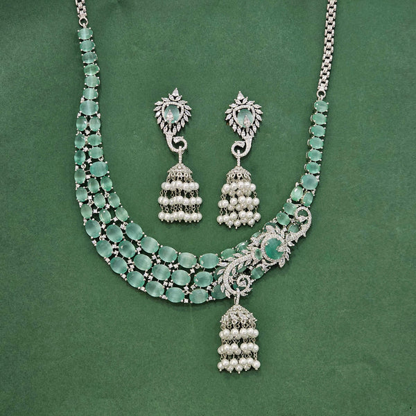 438402 Cz Classic Necklace Set With Rhodium Plating