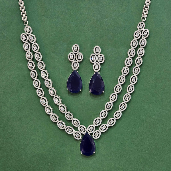 438403 Cz 2 Line Necklace Set With Rhodium Plating