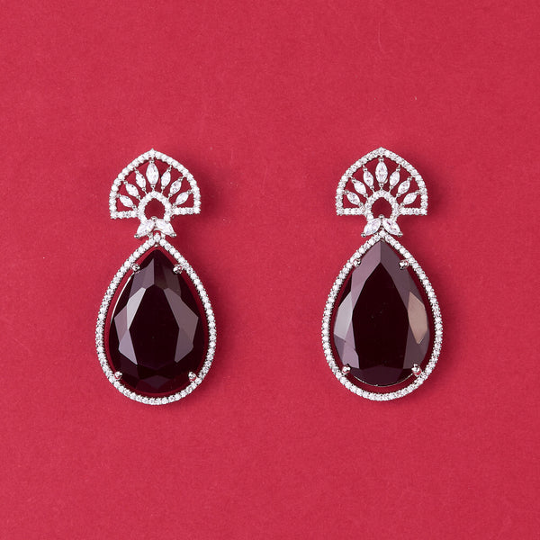 438424 Cz Classic Earring With Rhodium Plating