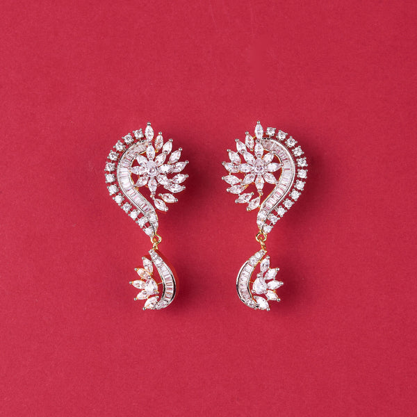 438428 Cz Classic Earring With Carat 2 Tone Rhodium Plating