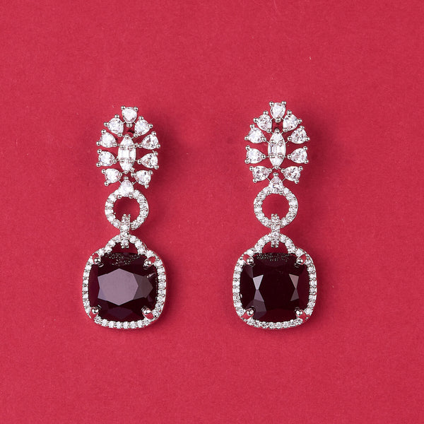 438431 Cz Classic Earring With Rhodium Plating