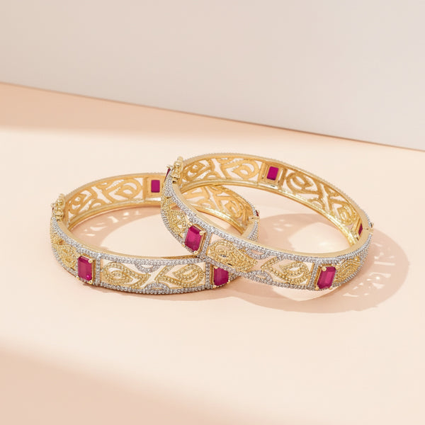 438438 Cz Classic Bangles With 2 Tone Plating