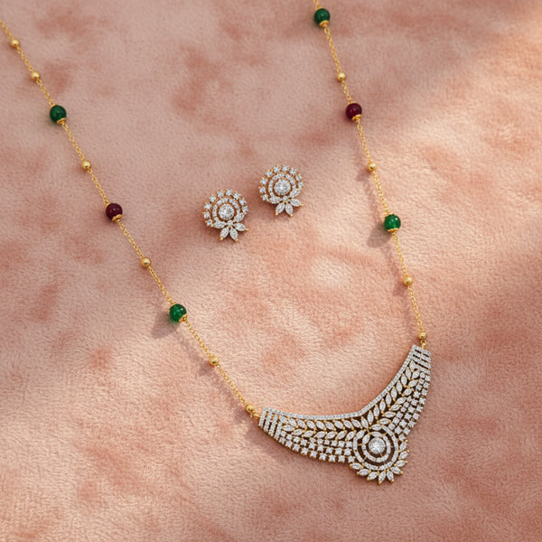 438442 Cz Classic Pendant Set With 2 Tone Plating