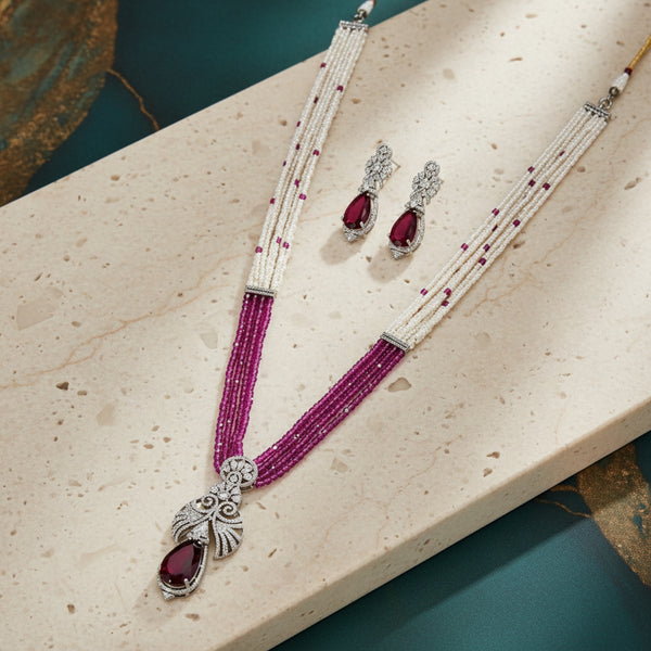 438457 Cz Classic Pendant Set With Rhodium Plating