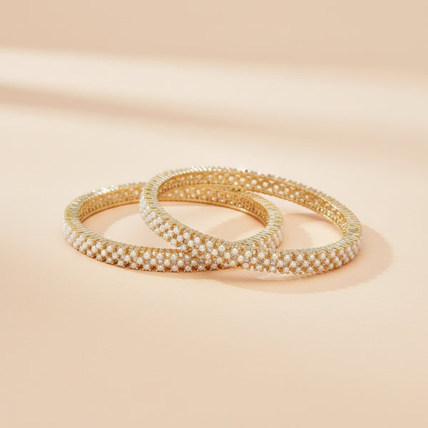 438473 Cz Pearl Bangles With Gold Plating