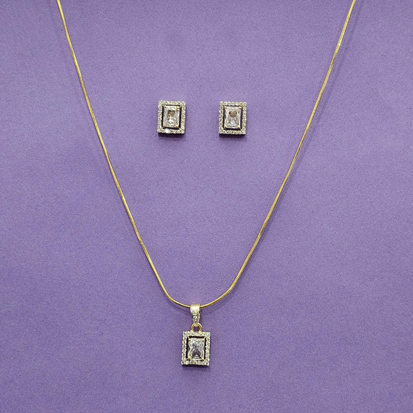 438505 Cz Delicate Pendant Set With 2 Tone Plating