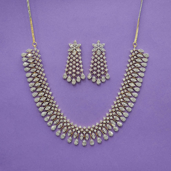 438522 Cz Classic Necklace Set With 2 Tone Rhodium Plating