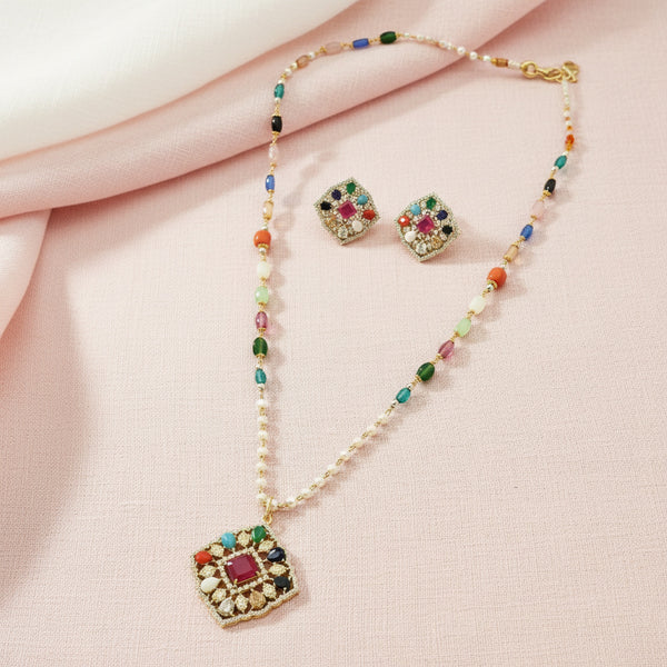 438532 Cz Classic Pendant Set With 2 Tone Plating