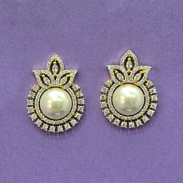 438541 Cz Classic Earring With Carat 2 Tone Rhodium Plating