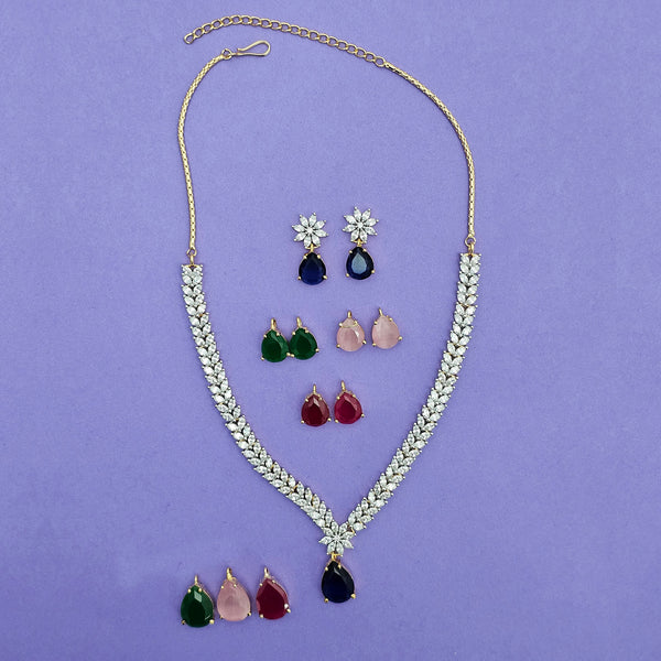 438569 Cz Classic Necklace Set With Carat Mehndi Plating