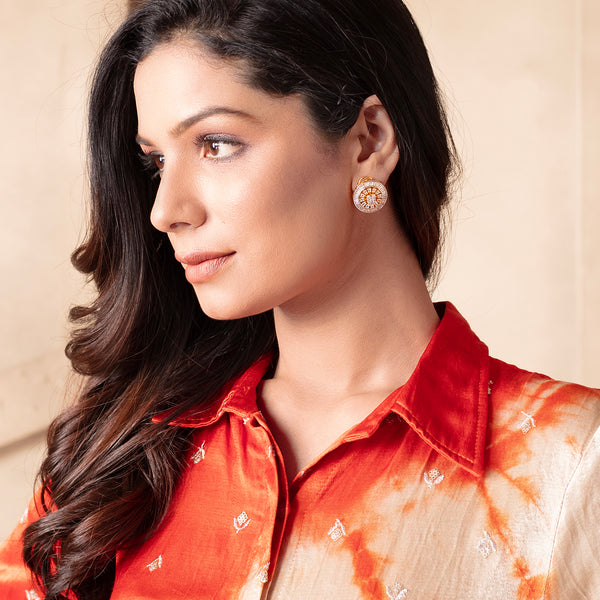 438641 Cubic Zirconia Tops With Mehndi 2 Tone Rhodium Plating