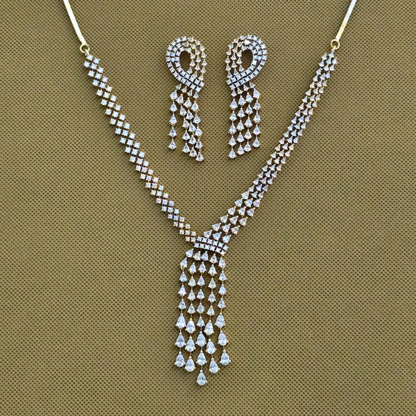 438648 Cubic Zirconia Classic Necklace With Rhodium 2 Tone Plating